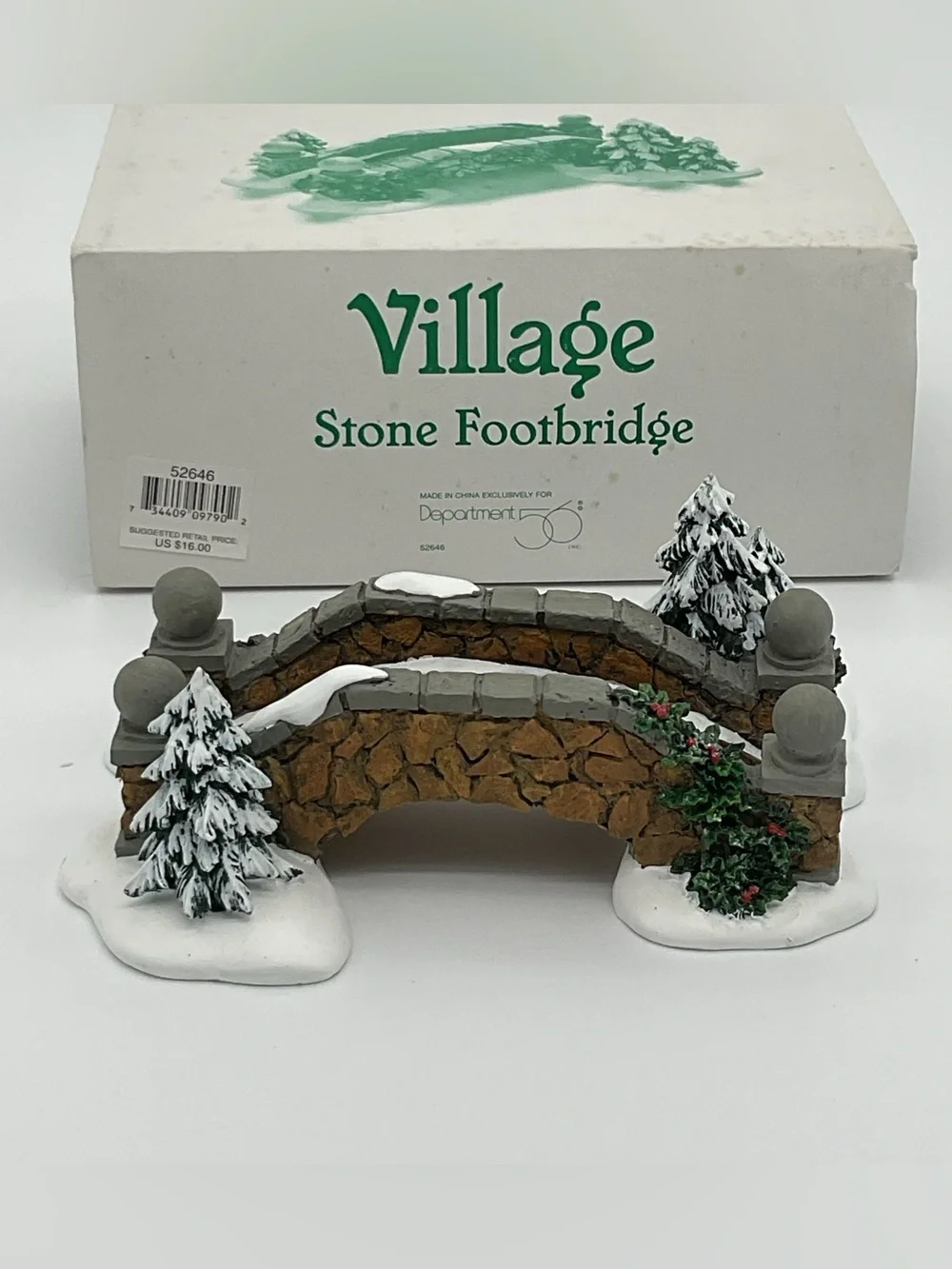 Department 56 Stone Footbridge with Brown Stones and Green Foliage
